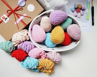Easter Egg Crochet Kit, Easy Starter Crochet Kit, DIY Kit, Simple Beginner Crochet Gift Pattern Amigurumi, Easter Eggs