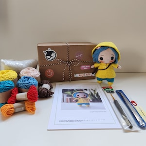 Crochet Kit, Coraline Crochet Kit, Amigurumi Doll DIY Kit with Yarn, Handmade Gift for Crocheter, Craft Kit for Adults