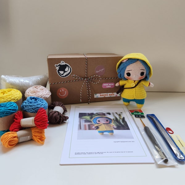 Crochet Kit, Coraline Crochet Kit, Amigurumi Kit, DIY Kit Craft Eco-friendly Gift for Crocheter