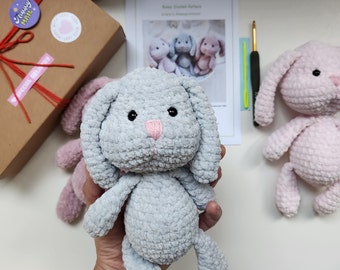 Bunny No Sew Crochet Kit, Plush Crochet kits for with yarn, Easy Level Crochet Kit, Amigurumi Bunny kit Crochet Gift, Craft Project