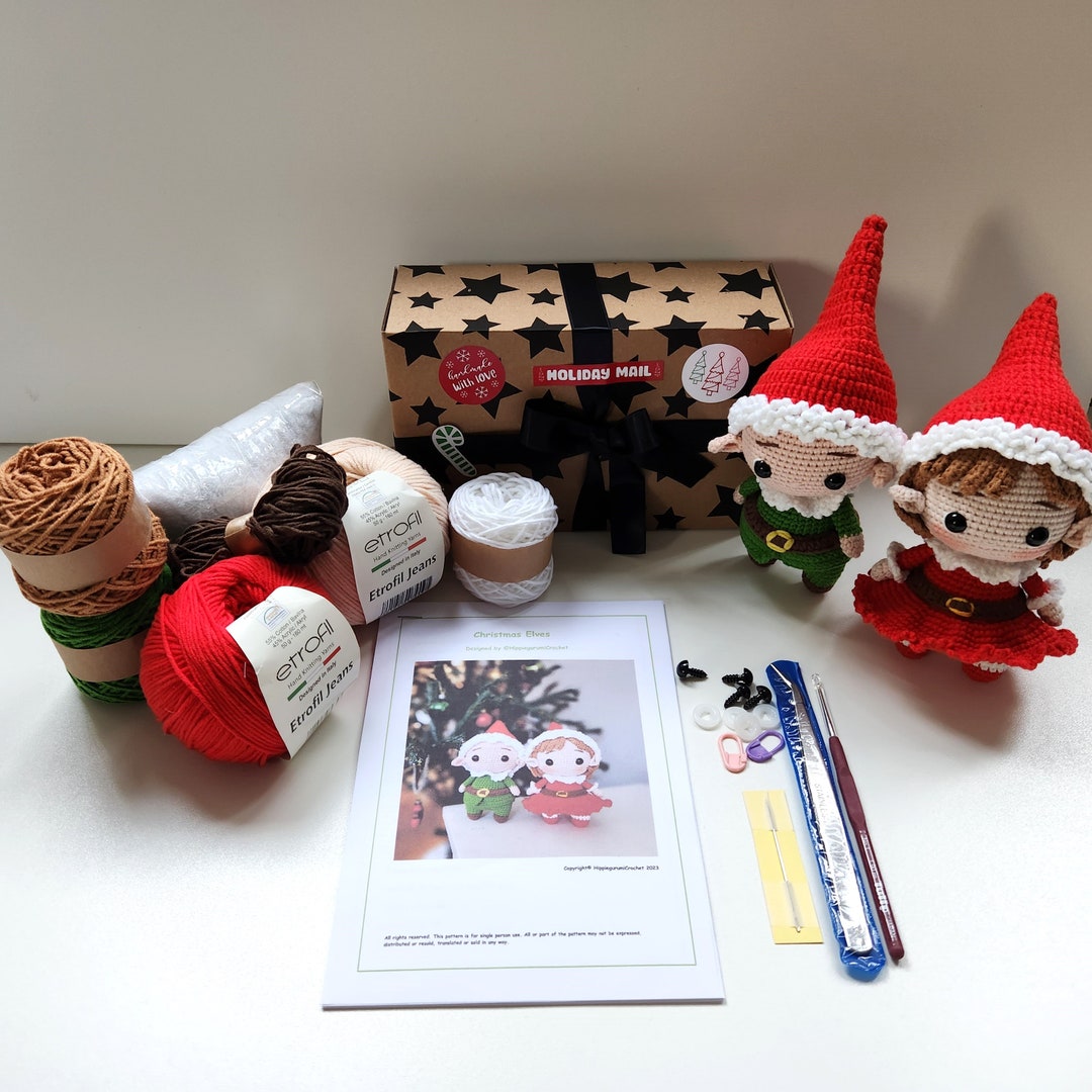 Crochet Kit, Christmas Elves Crochet Kit, Amigurumi Kit, Learn How to