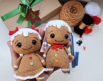 Gingerbread Boy and Girl Crochet Kit, Amigurumi Set