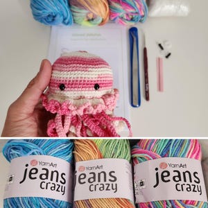 Crochet Jellyfish Kit, DIY Amigurumi Kit with YarnArt Jeans Crazy, Beginner Friendly Jellyfish Crochet Kit, Handmade Gift for Crocheters