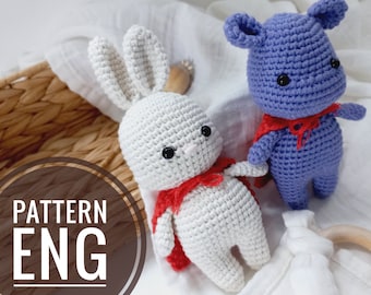 Crochet Amigurumi Bunny & Hippo Pattern: DIY Toy Tutorial (PDF)