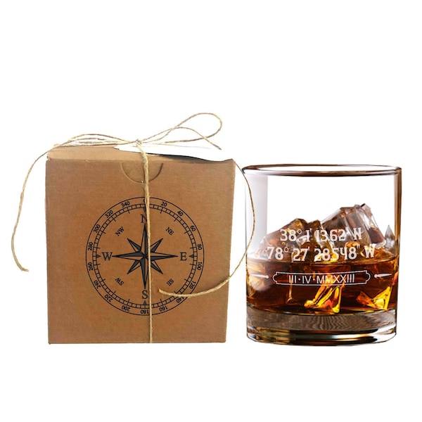 GPS Coordinates Engraved Whiskey Glass Valentines Gifts for Him - Fiancé Gift for Him -  Love Gifts -  Wedding Gift for Groom from Bride