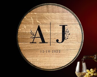 Engraved Reclaimed Wine Barrel Head: Rustic Wedding Guest Book Alternative