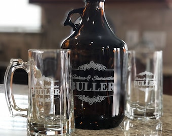 Personalized Engraved Beer Growler Set: Engagement Gift for Couple