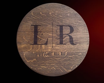 Engraved Reclaimed Wine Barrel Head: Wedding Guestbook Wall Art