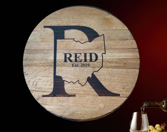Ohio Wedding Guest Book: Rustic Reclaimed Wine Barrel Head