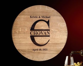 Personalized Wine Barrel Head Guest Book Alternative: Split Letter Monogram
