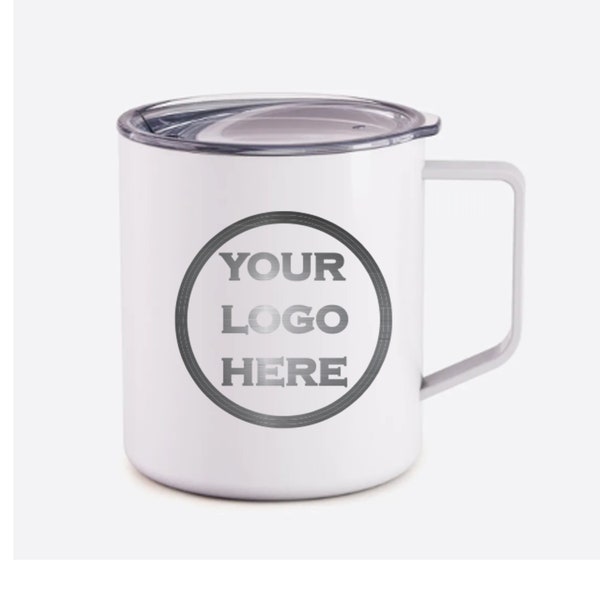 Coffee Mug with Lid  and your Business Logo -Engraved to Last Forever - Corporate Gift - Giveaway - Thank you - Employee Cup - Office