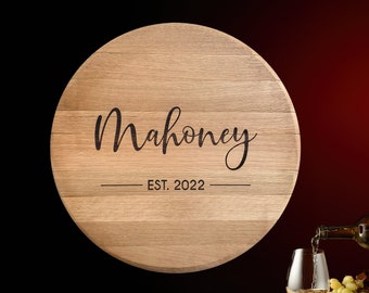 Reclaimed Wine Barrel Head Guest Book Alternative – Personalized Engraved Wooden Wall Art – Rustic Vineyard Wedding Decor