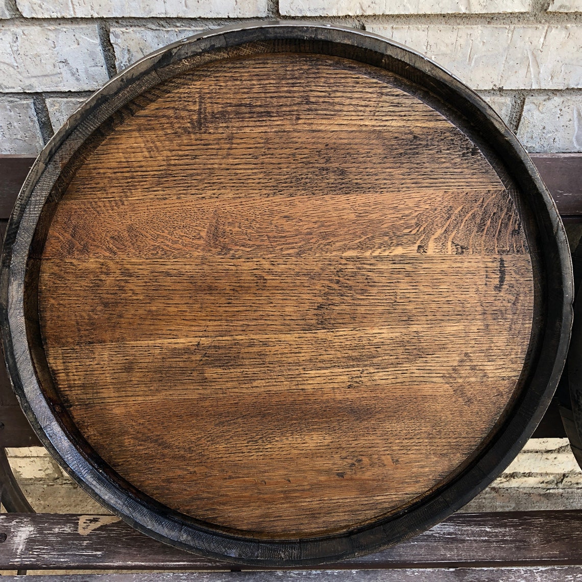 Whiskey Barrel Lid with Iron Strap and Split Monogram Etsy