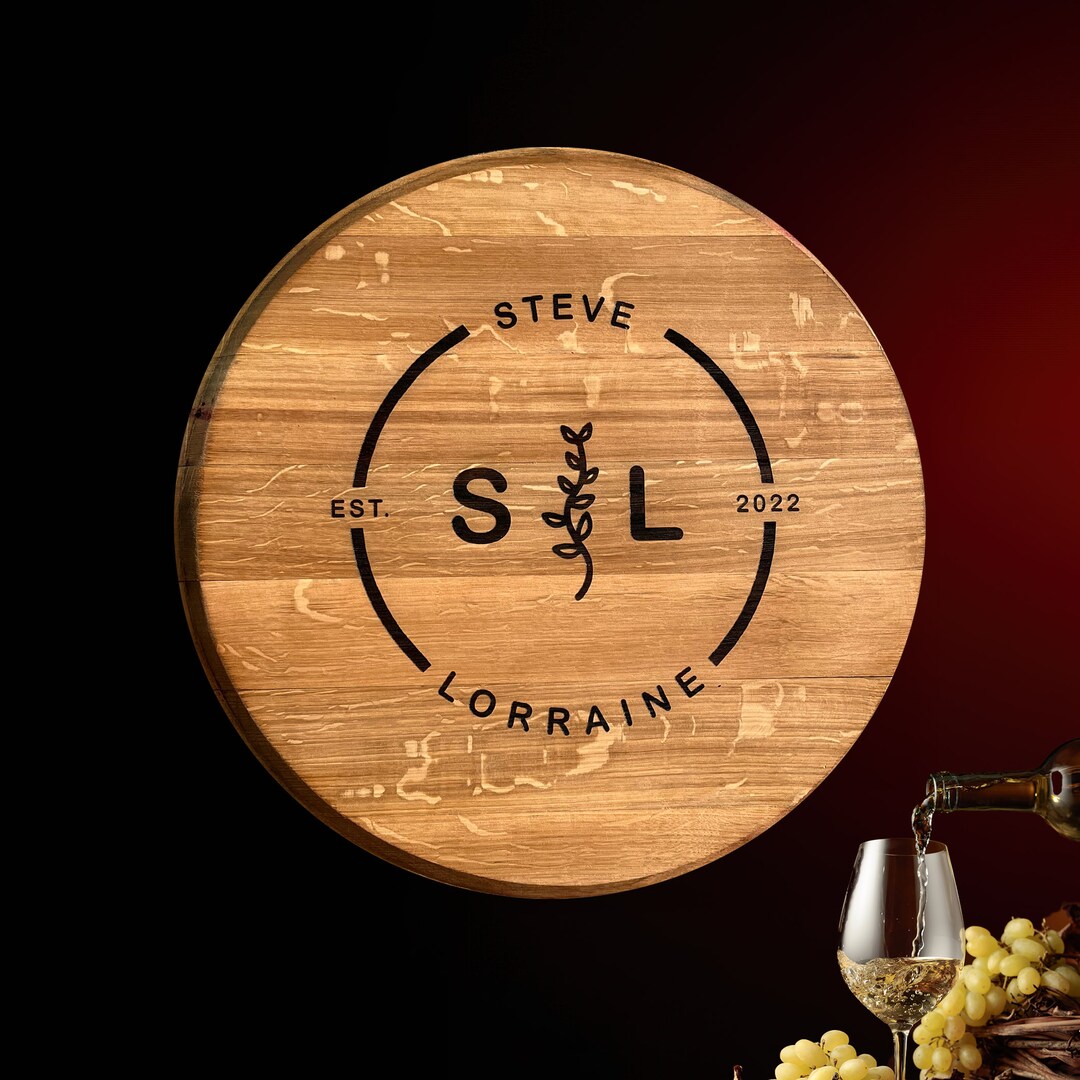 Engraved Custom Design on Napa Valley Wine Barrel Lid Reclaimed Wood