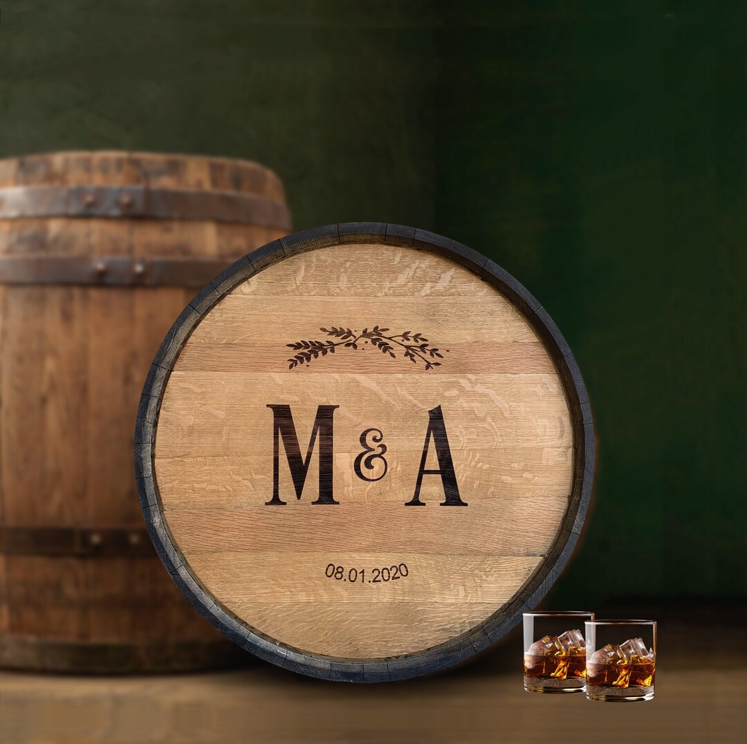 Authentic Whiskey Barrel Head With Hoop and Stave Wedding Guest Book