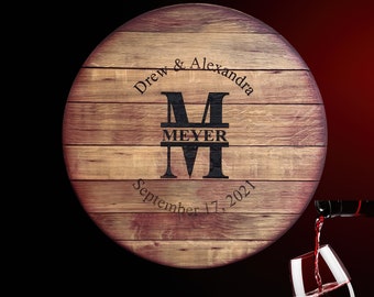 Personalized Wine Barrel Head Guest Book Alternative: Split Letter Monogram