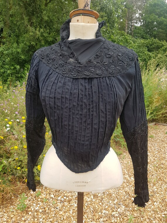 Antique Victorian Edwardian Black Boned Bodice Blo