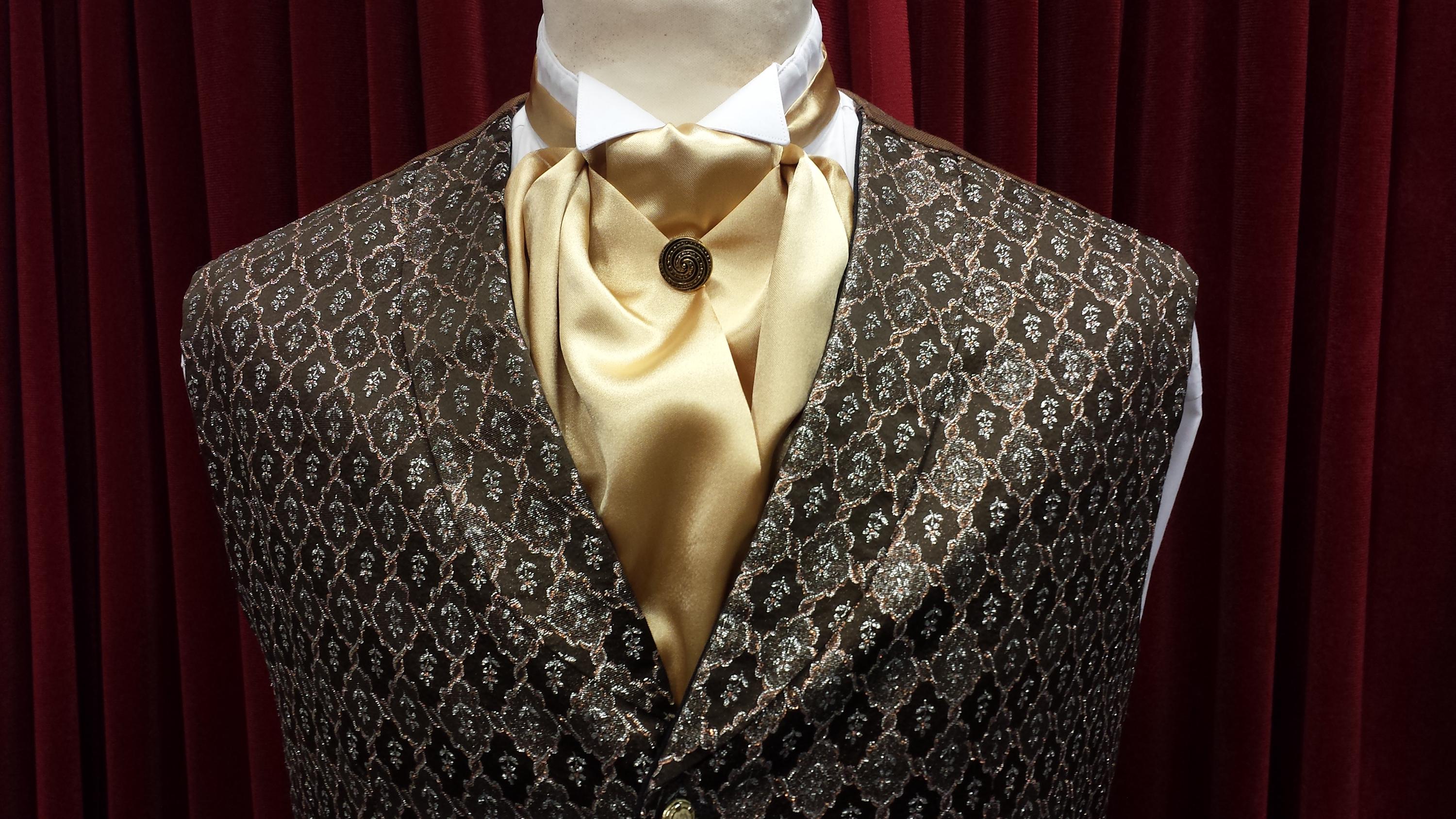 Men's Victorian Edwardian Style Pre Tied Cravat Neck Tie Gold