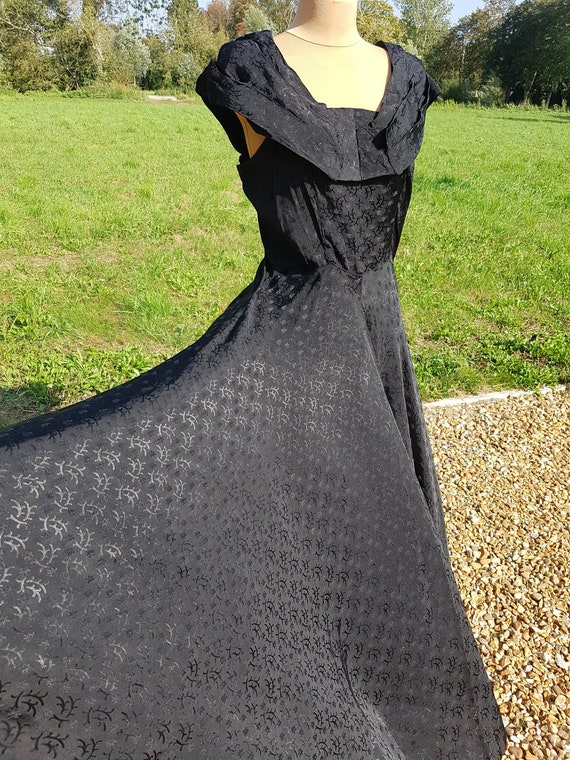 Vintage 1940's Black Brocade Evening Dress