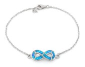 Sterling Silver .925 Infinity Blue Lab Opal Bracelet For Woman Teens 925