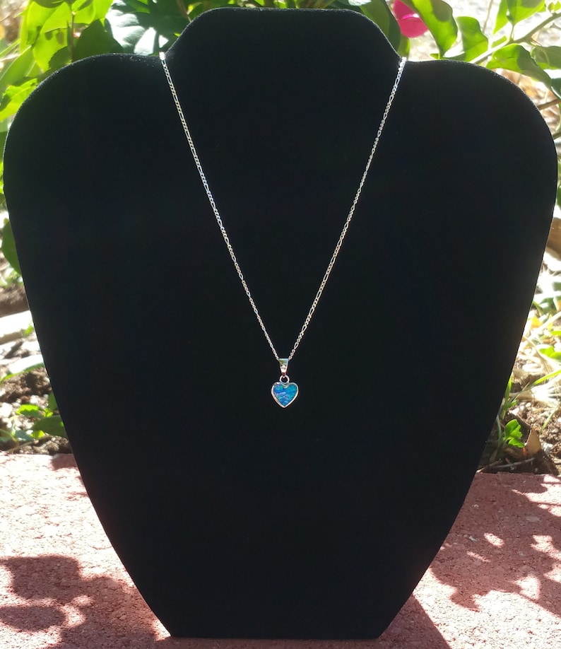 Sterling Silver .925 Blue Opal Heart Pendant+Sterling Silver Figaro Or Cable Chain Necklace For Woman Teens 925