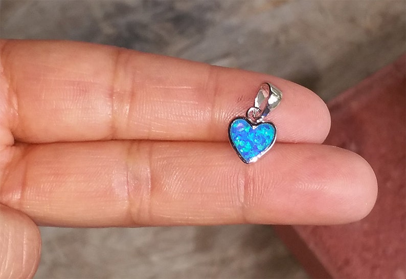 Sterling Silver .925 Blue Opal Heart Pendant+Sterling Silver Figaro Or Cable Chain Necklace For Woman Teens 925