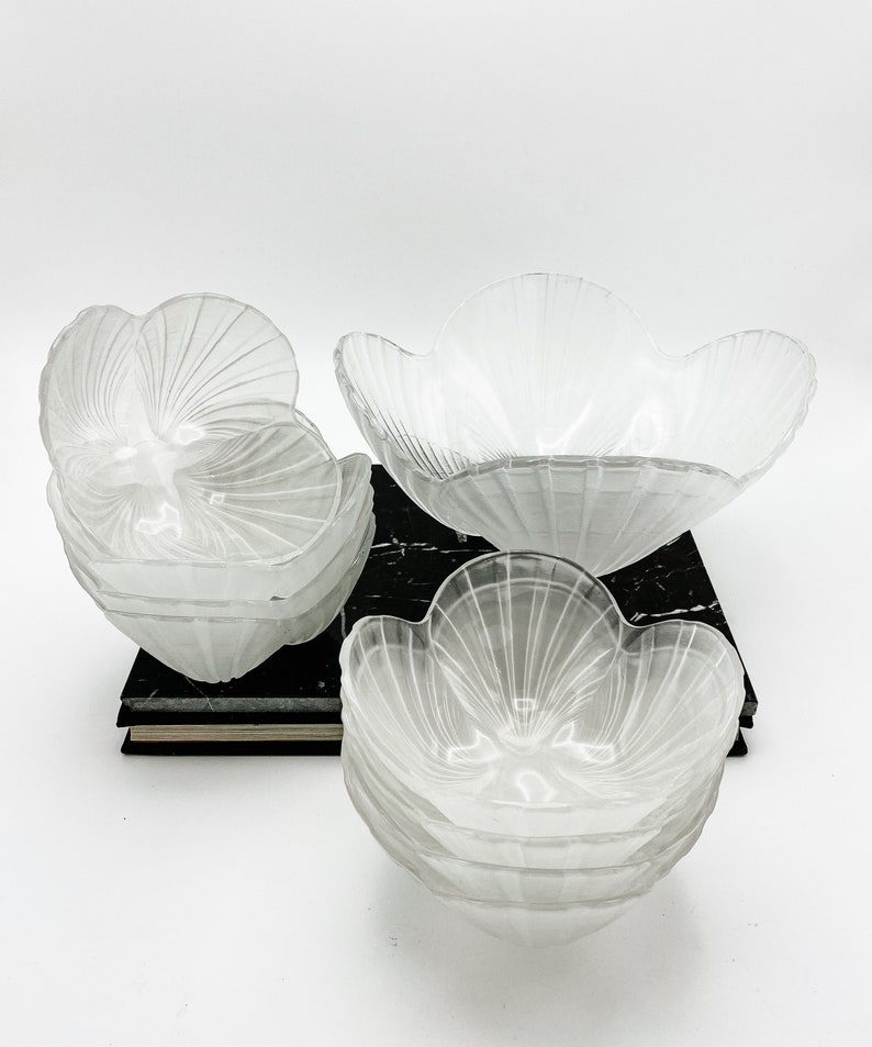 Vintage Frosted Glass Mikasa Clam Fruit or Salad Bowl Set Etsy