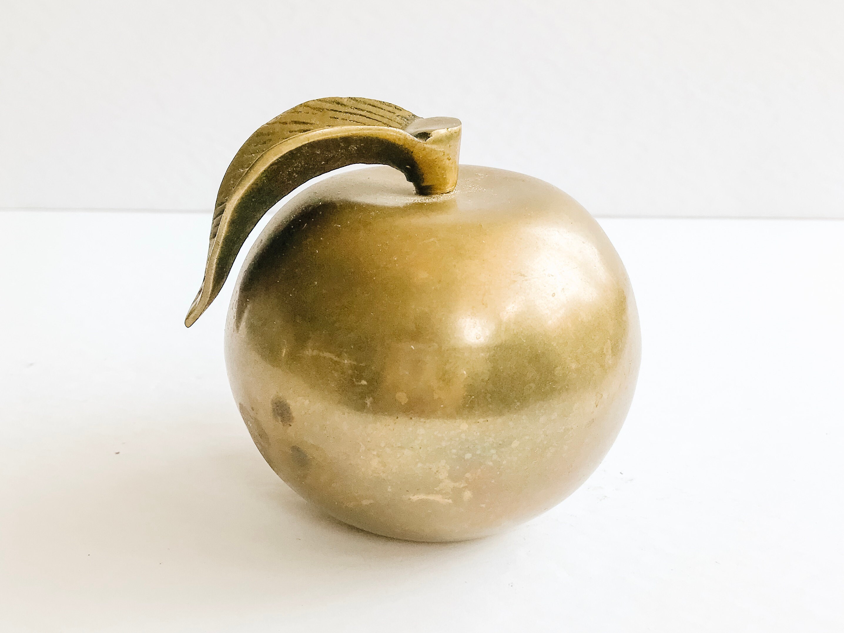 Two Vintage Brass Apple Paperweight Brass Apple Teacher Etsy