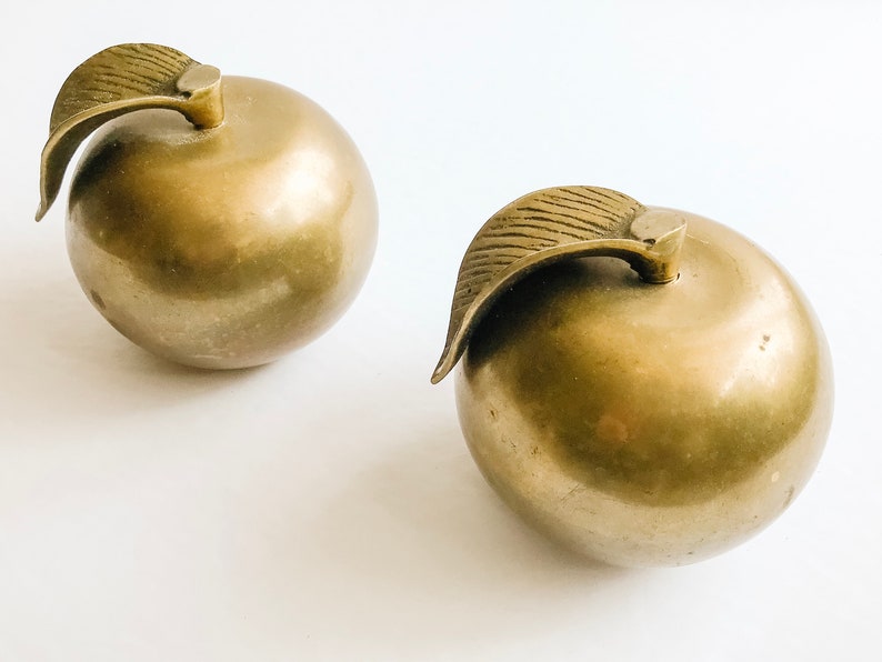 Vintage Brass Apple Paperweight Brass Apple Teacher Gift Etsy