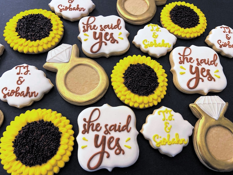 Sunflower wedding cookies She said yes image 0