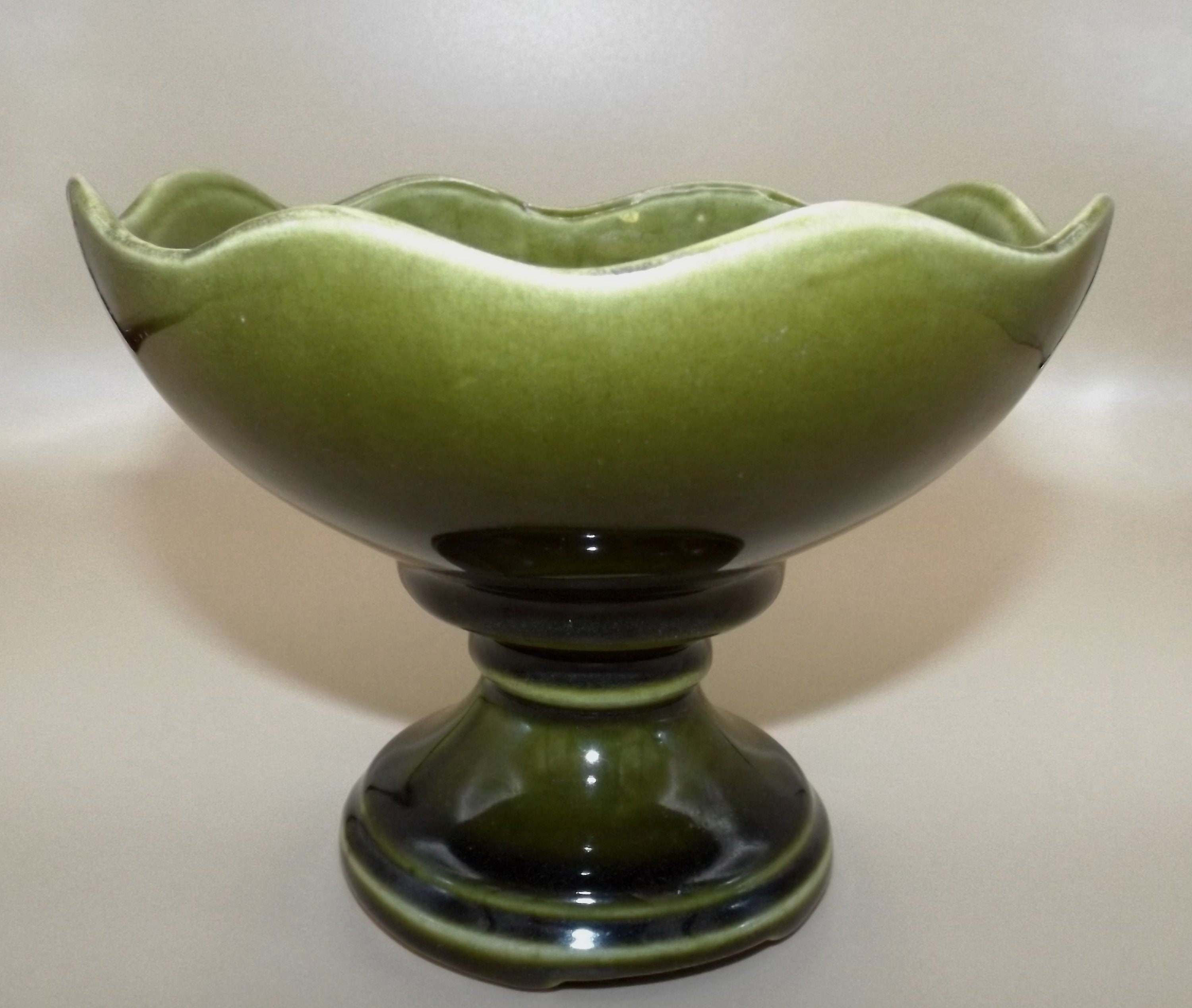 Vintage Ceramic Pedestal Bowl Compote Green Pottery Candy Etsy