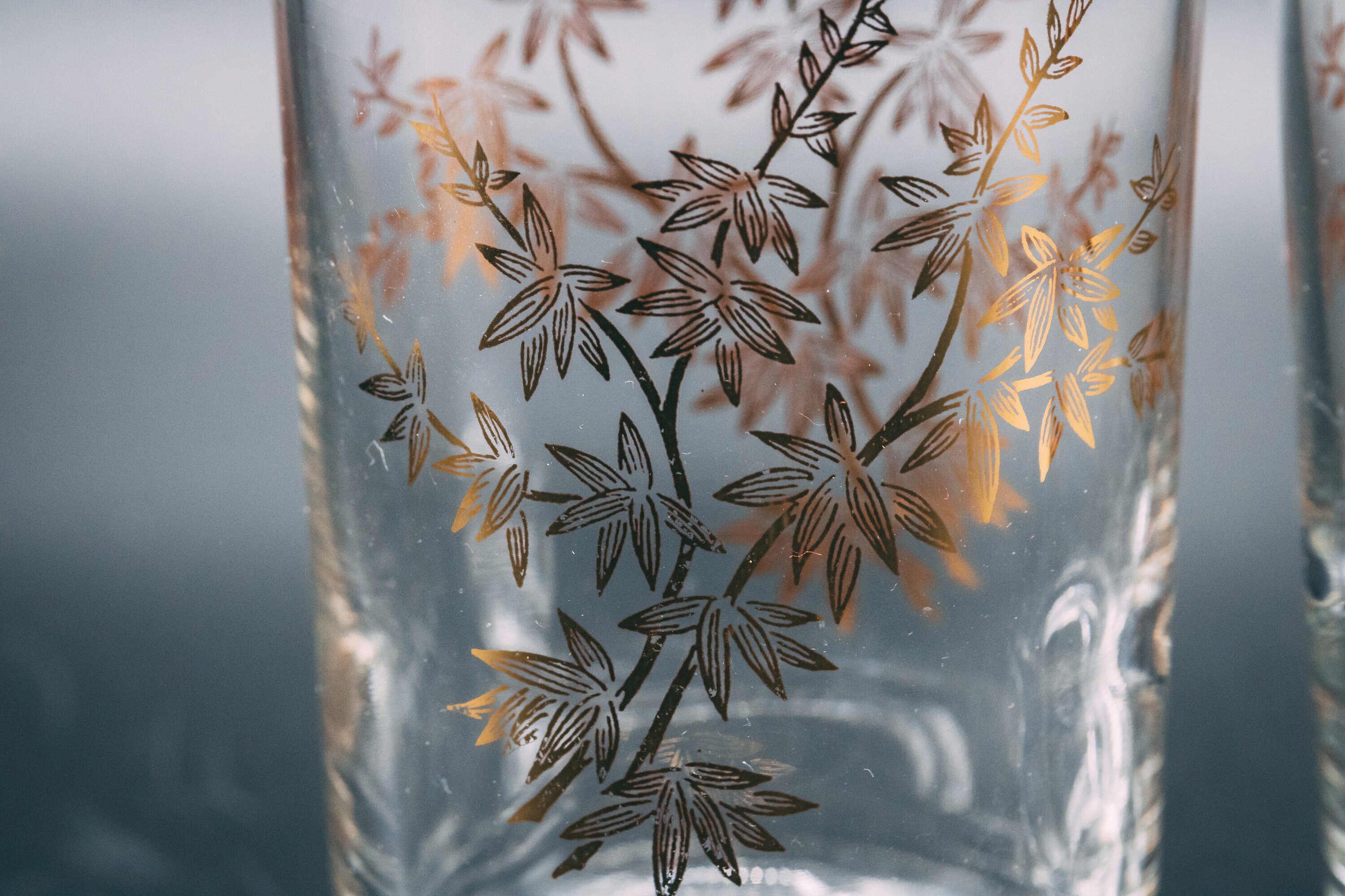 Vintage Gold Leaf Design Drinking Glasses Juice Glasses Etsy