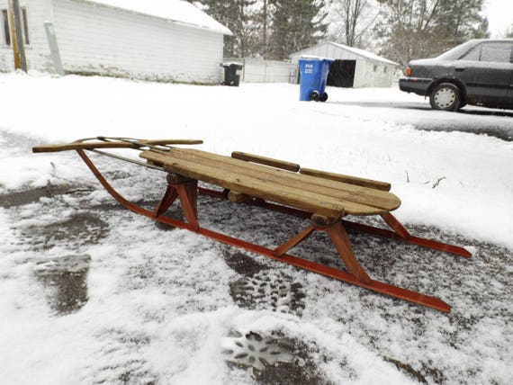 Antique Wooden Sleigh Wood Toboggan Rustic Christmas Decor