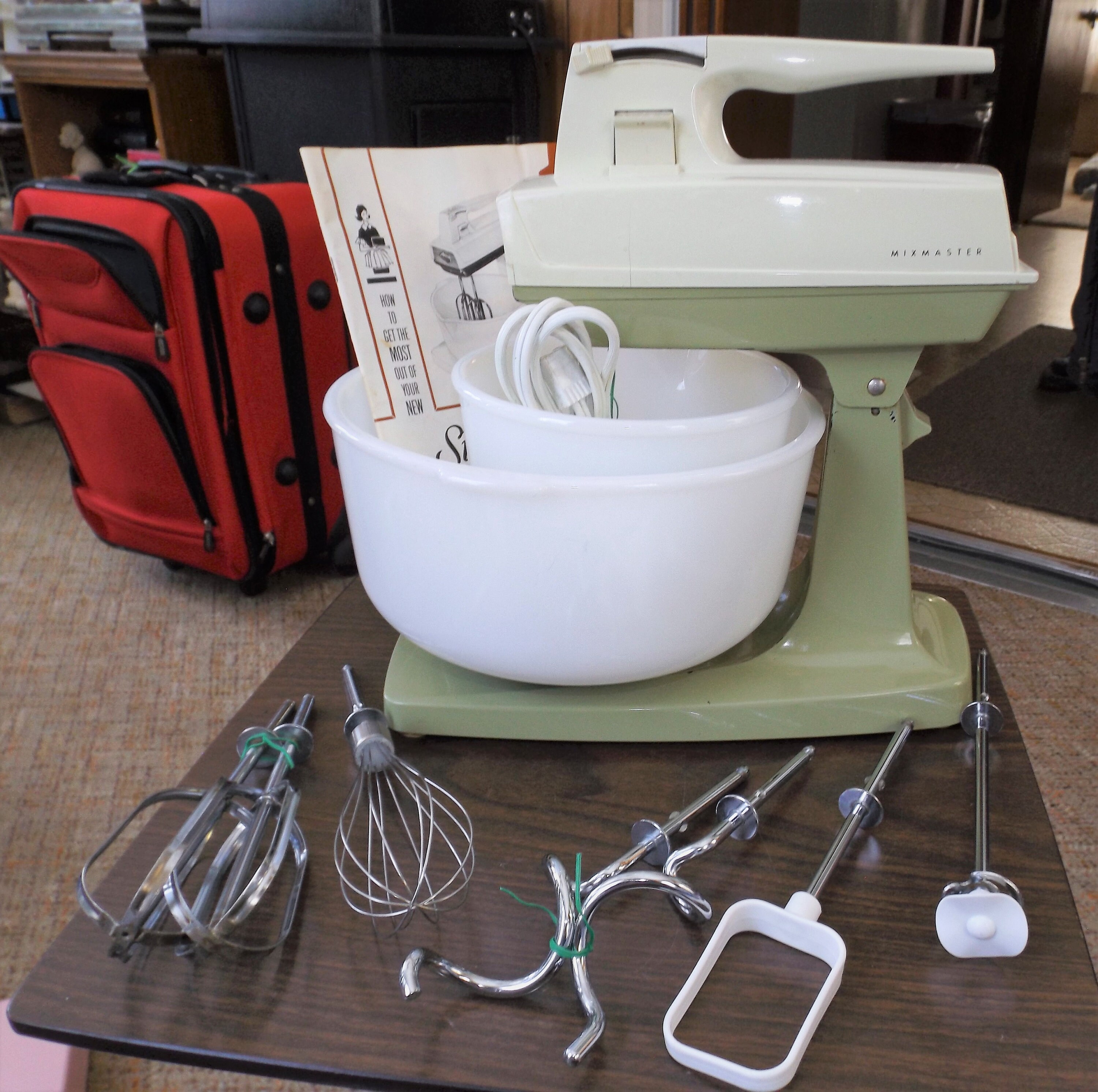 Vintage Sunbeam Mixmaster Electric Mixer, Avocado Kitchen Tool, Sunbeam