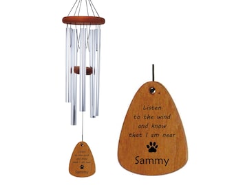 Personalized Pet Memorial Wind Chime | Paw Print, Engraved Wood, Made in USA
