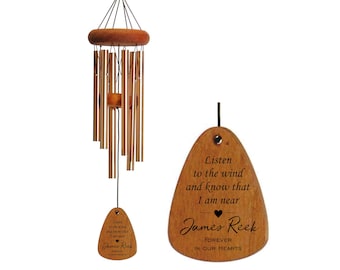Personalized Memorial Tribute Wind Chime | Engraved Solid Wood | Listen to the Wind | Made in USA