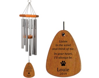 Personalized Pet Memorial Wind Chime | 24-Inch Silver | Dog Memorial | Loss of Dog | Pet Sympathy Gift | Dog Loss | Pet Garden Memorial