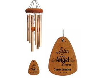 Personalized Memorial Tribute Wind Chime | Your Angel is Here | Sympathy | Bereavement gift | Personalized Wind Chime | Angel Chime