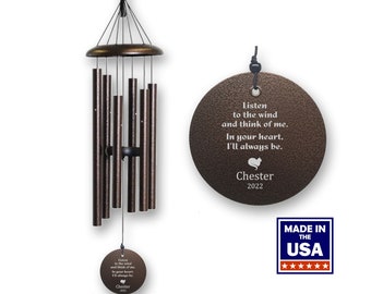 Cat Memorial Wind Chime | Listen to the Wind and think of me | Loss of Pet Memorial | Authentic Corinthian Bells | Made in USA
