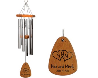 Wedding Anniversary Wind Chime | Initial Interlocking Hearts | Gift for Couple | 5th Anniversary | Wood Anniversary | Wedding Gift