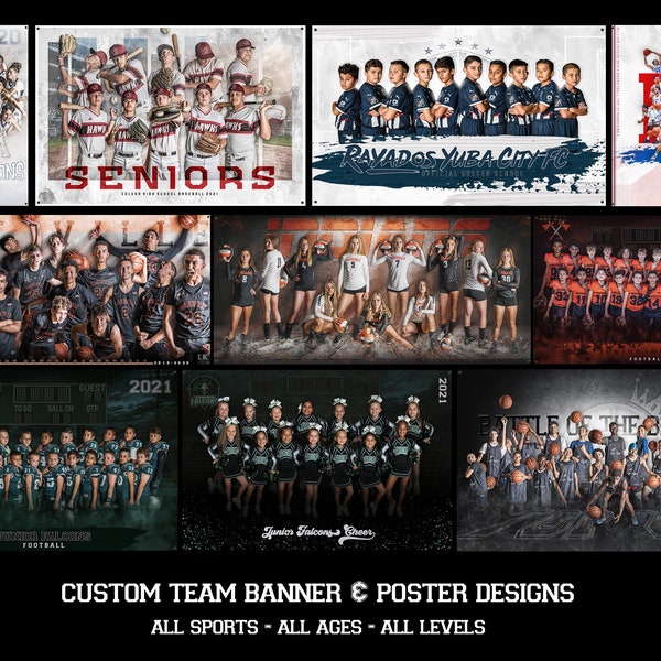 Team Sports Banner & Poster Design - All Sports - Baseball, Basketball, Football, Softball, Cheer, Soccer, ... Digital File