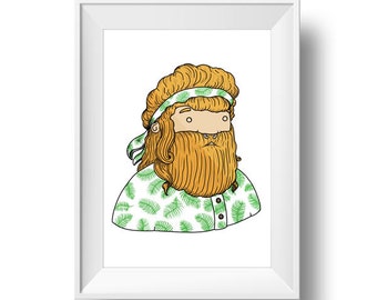 Digitale Print Beardy Longboarder