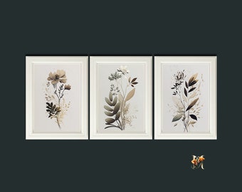 3 Piece Set Neutral Abstract Floral Art Print, Floral wall art, Wildflower wall art, Botanical wall art, Floral wall décor, Wall Art