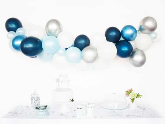 Blues & Silver Balloon Garland Kit - Boy Baby Shower - Custom Size Balloon Arch DIY Il_570xn