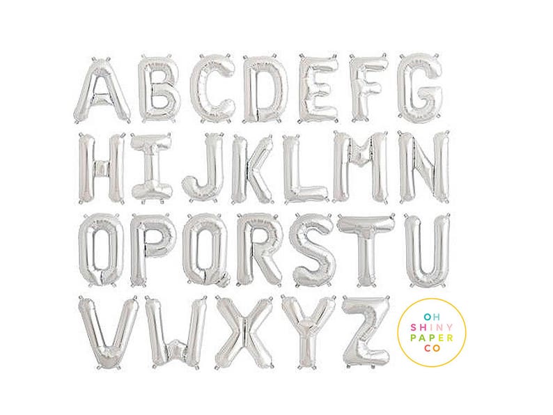 Globos de letras plateadas / pequeñas letras mylar llenas de aire de 14 pulgadas imagen 1
