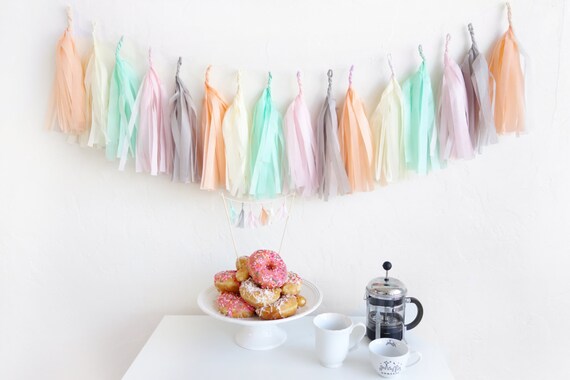 The Creamery - tissue paper tassel garland - Mint, Blush, Grey, Peach, Cream Il_570xn