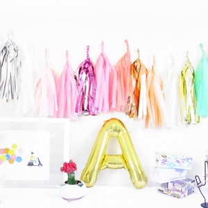 Unicorn Tassel Garland tissue paper fringe tassel banner Rainbow Metallic image 1