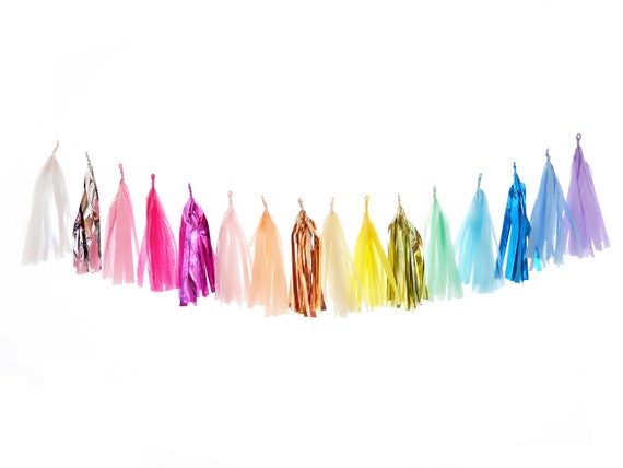 Metallic Rainbow Tassel Garland | Metallic Pink Blue Purple Il_570xn