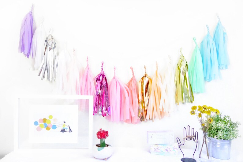 Unicorn Tassel Garland tissue paper fringe tassel banner Rainbow Metallic image 3