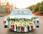 CHEERS balloons - gold mylar foil letter balloon - tassel garland set